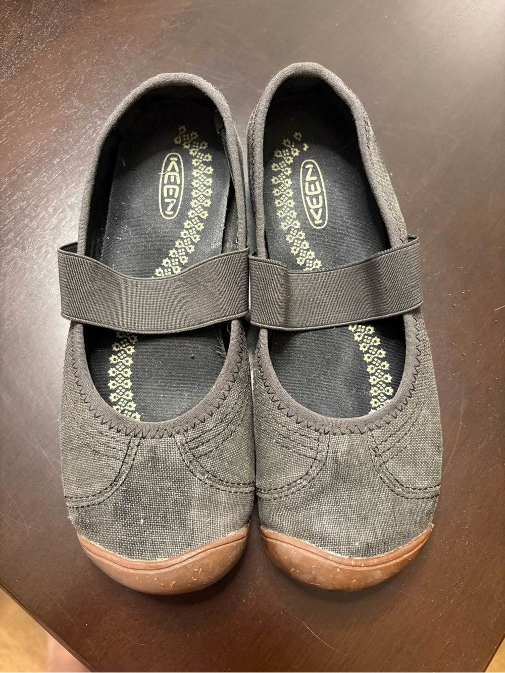 KEEN Gray Canvas Mary Jane Sneakers with Brown Toe